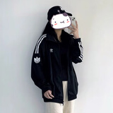三叶草（Adidas）经典款 黑白 侧边三条纹 立领长袖 梭织 风衣 夹克 外套 男女 JL8396 M