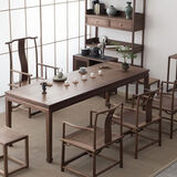 老榆木茶桌复古茶台原木餐桌家用实木书桌长桌椅新中式束腰马蹄桌 1.8米马蹄桌+1主椅+2客椅+2凳