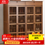 安尔雅新中式鞋柜门口简易鞋架家用收纳透气大容量多层玄关柜 四门加高