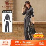 骆驼（CAMEL）立领健身女装撞色修身两件套运动服 Y24CAWL6620 墨灰 M