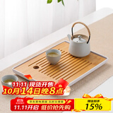 川岛屋日式竹茶盘家用托盘沥水小型简约客厅功夫茶具茶台茶托茶海 大号长方茶盘32*23*2.5cm