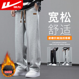 回力休闲裤男冬季加绒加厚裤子男保暖舒适百搭直筒裤男灰色32/2XL