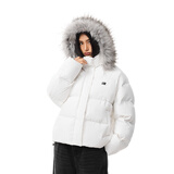 FDR官方店 R字毛领连帽羽绒服男女秋冬季加厚保暖面包服外套 白色 [可拆卸毛领] L