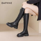 达芙妮官方长筒靴女靴秋冬2025新款骑士靴女弹力高筒靴显瘦百搭长靴女 黑色【升级推荐】 38