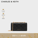 CHARLES&KEITH质感菱格链条小方钱包女包包女包生日礼物CK6-10680924 Black黑（新2.0） XS