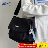 回力新款斜挎包男大容量百搭休闲帆布单肩包潮简约日系旅行学生背包女 黑色+太空人挂件