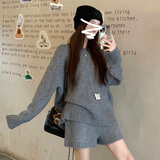 荧蒂时尚休闲套装女2025春秋韩系穿搭一整套女针织衫女毛衣短裤两件套 灰色【套装】1 M