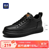 海澜之家HLA男鞋休闲鞋子板鞋秋冬皮鞋子男HAAXXM1EBF061 黑色增高41