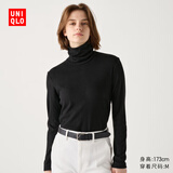优衣库女装HEATTECH摇粒绒两翻领套头衫/长袖高领470142 09 黑色 XL /165/92A