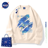 NASALIKE官方重磅卫衣男春秋季新款印花圆领长袖t恤男士落肩袖上衣打底衫 25新款卡其色 新面料 XL  （推荐115-130斤）