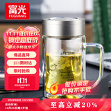 富光双层玻璃杯商务泡茶杯子大容量耐热办公水杯过滤带把银色320ml