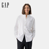 GAP男装2025春季新款纯棉基础款翻领长袖衬衫常规上衣美版422488 白色 422488 M 美码 L亚洲码180/96A