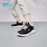 361°儿童运动鞋男童跑鞋秋冬密网轻便魔术贴女童皮革加绒保暖运动鞋 【皮革】碳黑/日落粉色 39