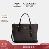 蔻驰（COACH）新款奥莱女士经典标志MOLLIE 25号托特包单肩斜挎包 IM/胡桃木色/黑色