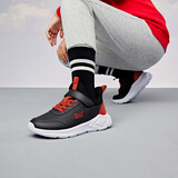 361°儿童运动鞋男童跑鞋秋冬密网轻便魔术贴女童皮革加绒保暖运动鞋 【皮革】碳黑/能量红色 36