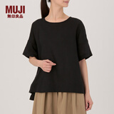 无印良品 MUJI 女式 法国亚麻水洗 短袖罩衫 28SC243 黑色 M/L