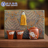 苏氏陶瓷紫砂手绘画白梅一壶两杯礼盒套装陈瑞玲老师作品