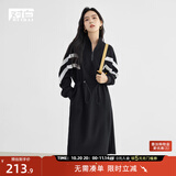 对白法式设计感抽绳针织连衣裙女2025秋装新款气质显瘦通勤风裙子 静谧黑 L