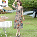 彩羊恒源祥集团中老年洋气真丝遮肚连衣裙胖妈妈夏季中长桑蚕丝裙子 墨绿色 XL