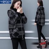 莫代尔格子外套女2025春秋新款开衫时尚修身显瘦加厚保暖女装上衣 黑色 2XL
