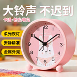 码仕 闹钟卡通儿童创意小闹钟可爱夜光学生床头钟懒人电子钟 粉色萌兔开学季