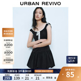 UR2025春季新款女装撞色蕾丝飘带U领无袖修身连衣裙UYY750014 黑色 (偏短) S