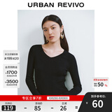 UR秋季新款女装简约基础百搭休闲修身V领针织衫UWB940008 正黑 L