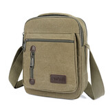 小安熊新款男士帆布包斜挎包韩版手机包小包包竖款男运动包多层次男包 军绿色