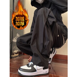 OEMG  美式加绒加厚休闲保暖裤男秋冬季冲锋工装裤子高街户外长裤男 加绒加厚黑色 【福利款】 M [建议90-110斤]