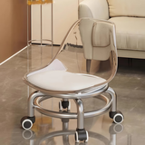 王星和月亚克力万向轮凳子静音儿童滑轮小椅子家用可移动沙发带轮凳矮凳 透明白色【加厚亚克力靠背护腰】