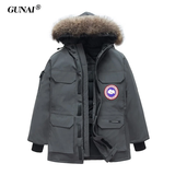 古耐先生Mr.gnight 羽绒服男休闲中长款毛领连帽保暖大衣工装羽绒情侣外套 石灰色 XL