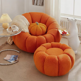 阳光半岛懒人沙发可睡觉可躺卧南瓜沙发可旋转单人沙发客厅阳台休闲沙发 橘色+脚踏（羊羔绒）360度旋转 整装