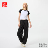 优衣库女装休闲廓形长裤/系腰带弯刀镰刀裤子481028 481028/09黑色 M