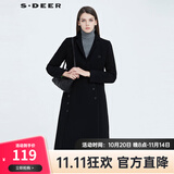S.DEER休闲平驳领解构拼接黑色长款大衣S194A1804 黑色/91 L/170