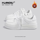 环球女鞋厚底小白鞋女2025秋冬加绒超火高级感低帮休闲百搭运动板鞋女 YW-233090白色 加绒 【公主请下单】 37 【标准码-公主请下单】