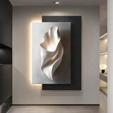 酷象简约轻奢玄关装饰画高级感客厅挂画浮雕立体感沙发背景墙入户壁画 A-折叠空间 60*80cm 无框双层立体肌理砂岩画 普通款(不带灯)