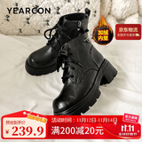 意尔康女靴厚底百搭加绒马丁靴女复古英伦风短靴 14738W黑色38