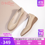 金利来（Goldlion）女鞋坡跟皮鞋时尚圆头牛皮浅口一脚蹬单鞋女 G662320016杏色37