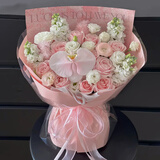 馨仪鲜花速递玫瑰向日葵康乃馨花束生日礼物全国同城配送 19朵粉玫瑰蝴蝶兰混搭花束