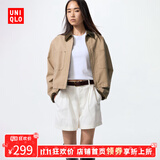 优衣库【狂欢价】女装休闲拉链短茄克/外套巴恩风翻领夹克 479208 32 深米色 S /155/80A