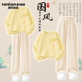 唐狮（TonLion）女童秋季套装国风印花卫衣中大童薄款灯芯绒直筒休闲裤秋装两件套