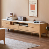 源氏木语全实木电视柜北欧风橡木地台柜现代简约矮柜客厅地柜储物收纳柜子 1.5米圆角岩板电视柜(鱼肚白) 整装