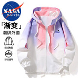 NASA MARVEL夹克男春秋外套潮牌时尚连帽渐变宽松情侣款上衣 粉红 L