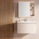 海尔浴室柜奶油风智能美妆收纳陶瓷一体盆洗脸盆洗手盆柜组合一体4122