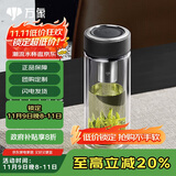 万象（WANXIANG）双层玻璃杯经典皮纹V19RL商务办公便携泡茶杯290ML大容量家用水杯