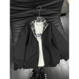 卡图弛cleanfit格子拼接复古外套男春秋季翻领痞帅夹克衫高级感上衣服 黑色 L