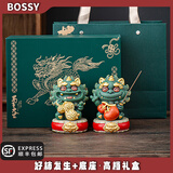 BOSSY故宫风文创招财石狮子一对好事发生创意茶宠摆件工艺品摆件伴手礼 高级版：好柿发生+底座·高档礼盒