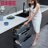 YueYingHua日本樱花消毒柜家用嵌入式大容量高温紫外线消毒烘干臭氧保洁存储碗柜304不锈钢碗架 二星级128L灰色三层304不锈钢开孔高度610