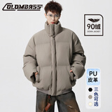 Colombass羽绒服男90绒子PU皮潮牌冬季新款短款男士加厚情侣宽松冬装外套 大象灰(立领) （绒子含量90%） M (170) 【建议85-115斤】宽松版