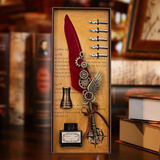 乐卡利 欧伦复古羽毛笔礼盒哈利波特周边钢笔文具套装小学生蘸水笔纪念国庆中秋节礼品生日礼物男女朋友 酒红色【带笔座】